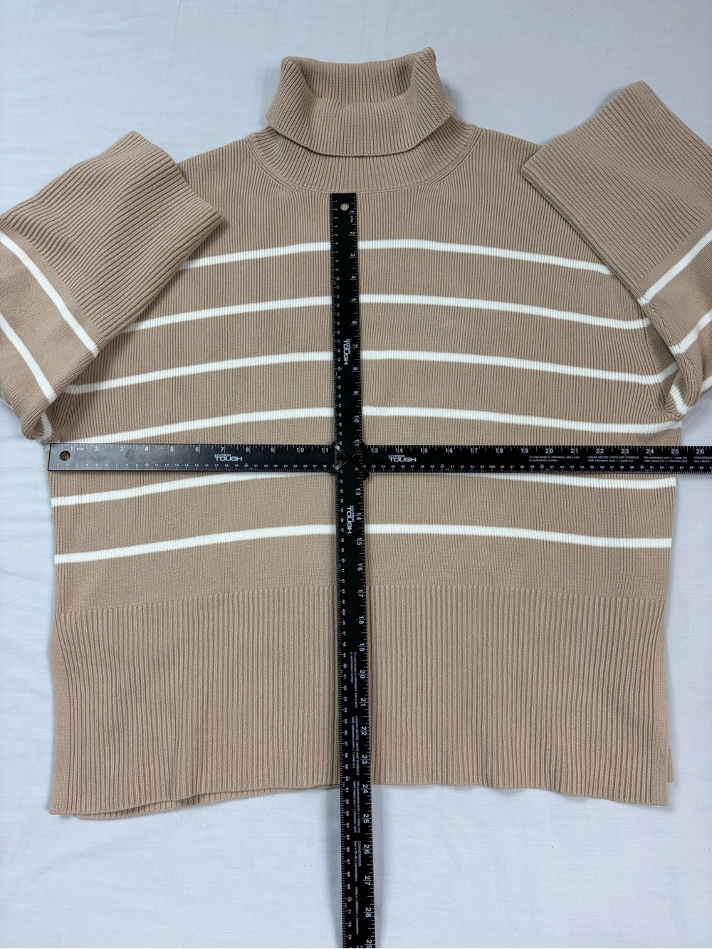 LAKE Madeline 100% Cotton Drop Sweater XL | Driftwood Ivory Stripe Oversized - Picture 11 of 12